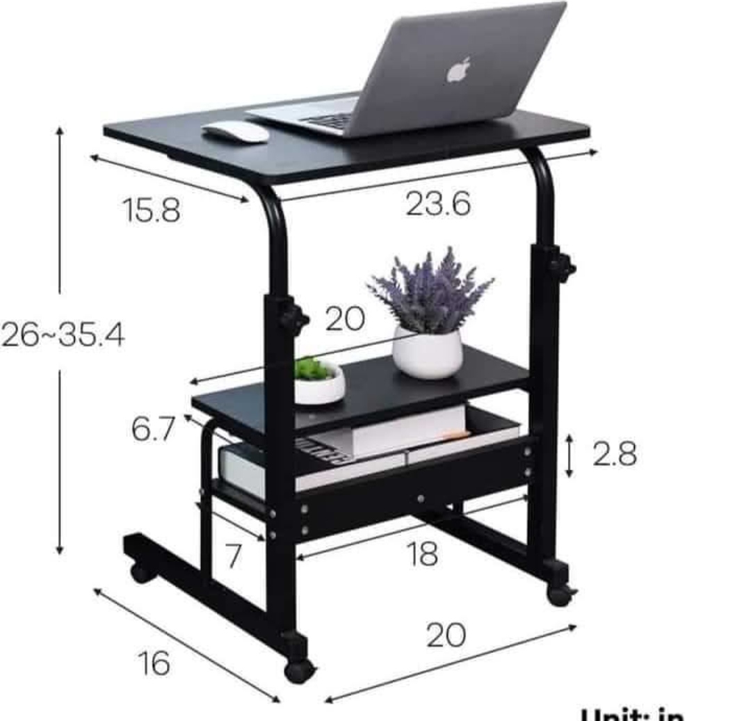 Double Layer Adjustable Table Brown With Black Stand